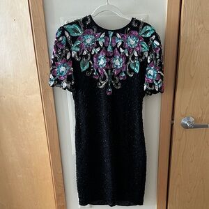 Elegant Black and Purple Embellished Dress